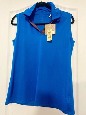 Collared Sleeveless Tank Top in Bright Blue by Nancy Lopez